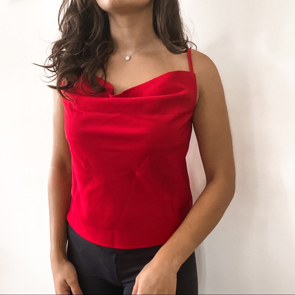 Red satin cowl neck cami
